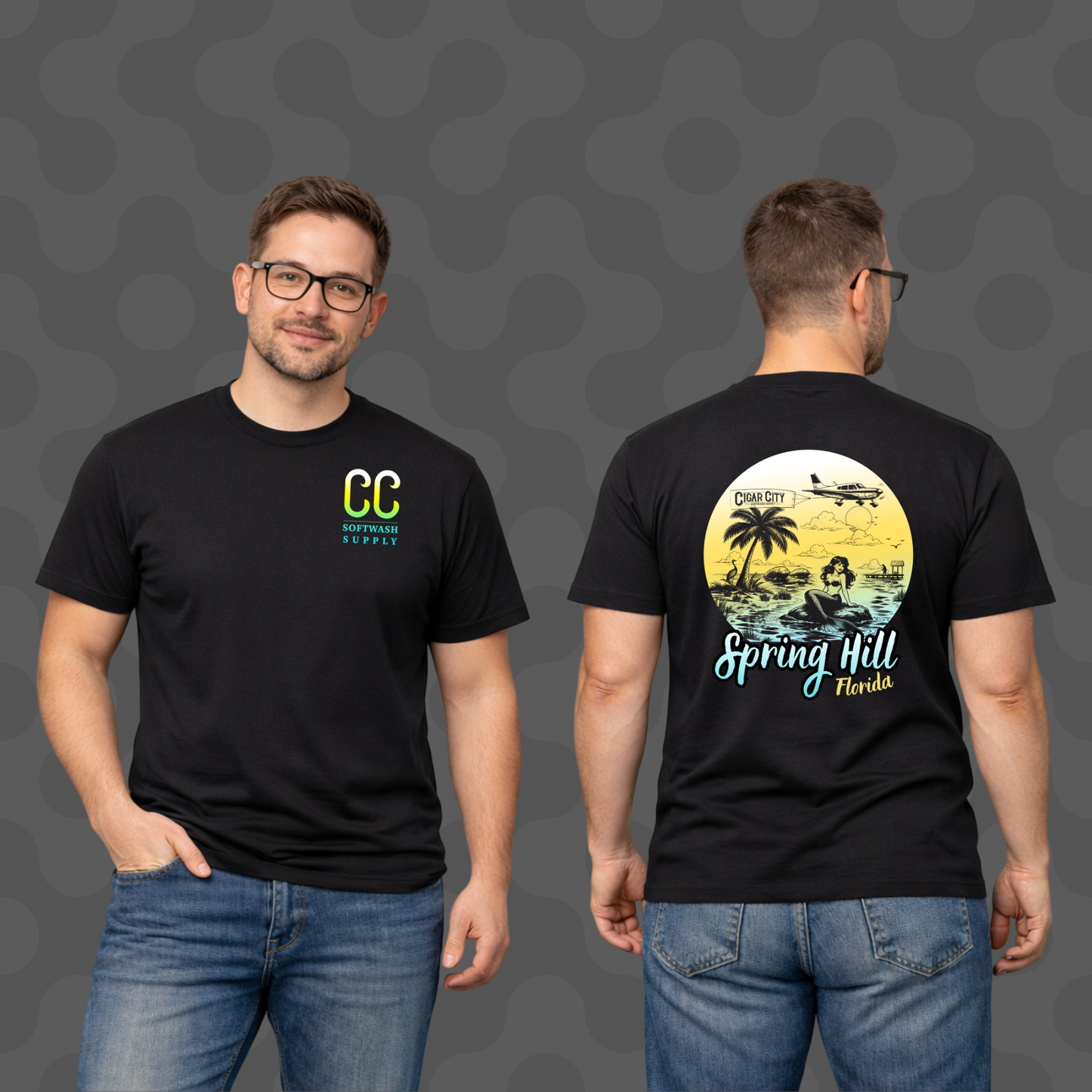 Cigar City Softwash Supply T-Shirt – Spring Hill Mermaids & Manatees – Black
