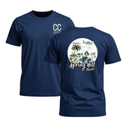 Navy blue softwash t-shirt with mermaid, palm tree, and Spring Hill Florida graphic design