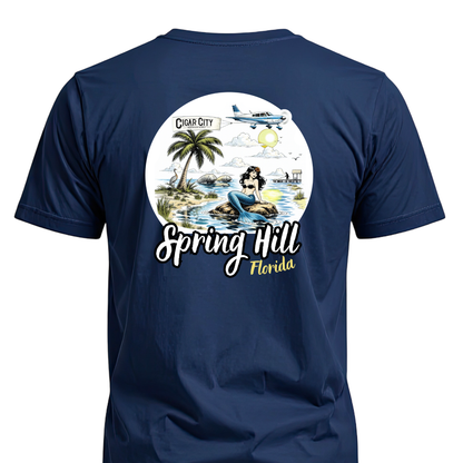 Cigar City Softwash Supply T-Shirt – Spring Hill Mermaids & Manatees – Navy Blue