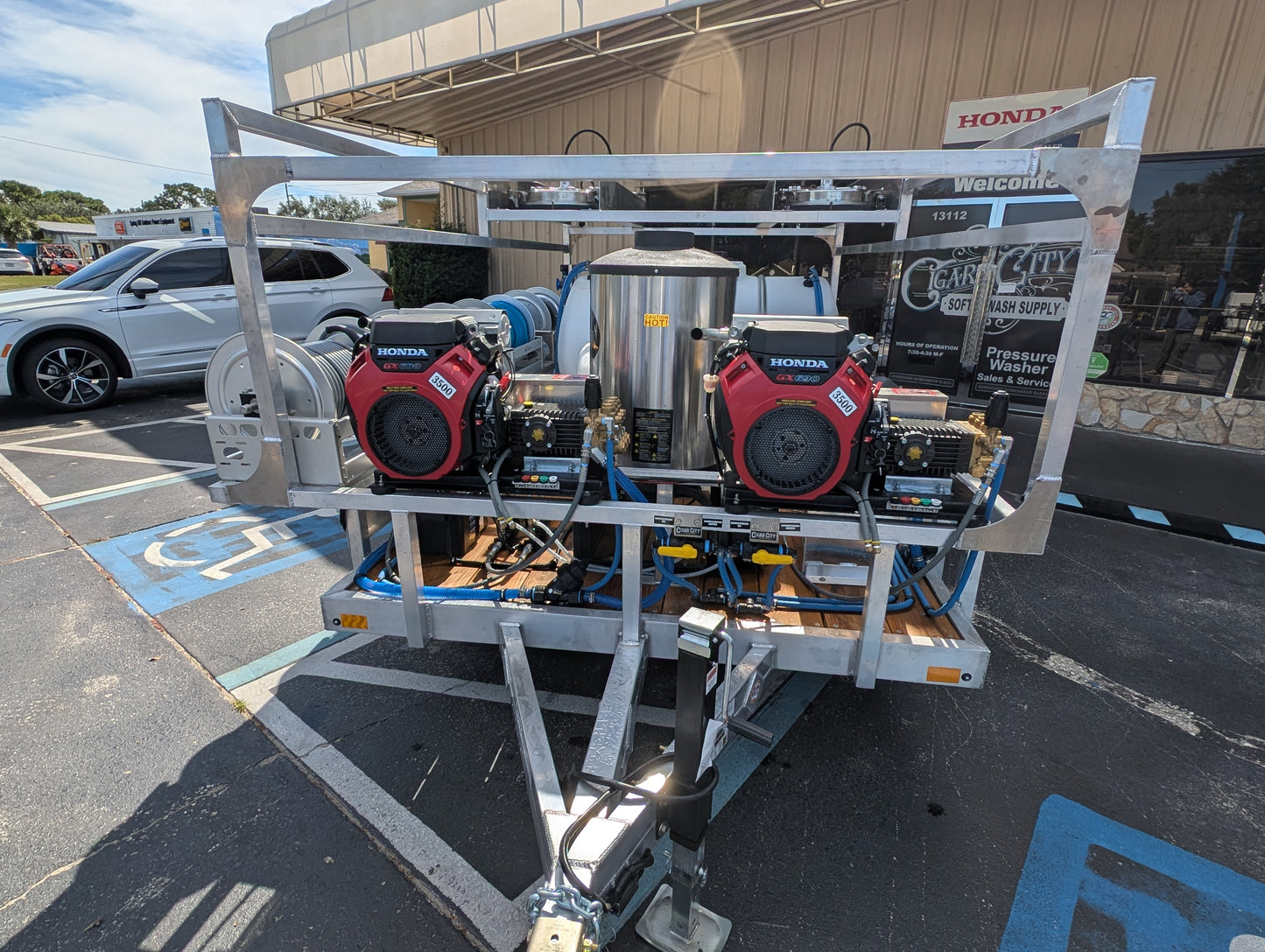 The Aluminum Dominator Series - Dual 8GPM Hot Water Pressure Washing and Gas Softwash Trailer