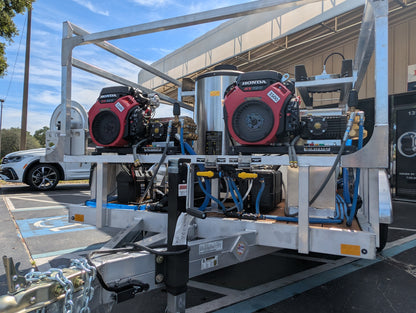 The Aluminum Dominator Series - Dual 8GPM Hot Water Pressure Washing and Gas Softwash Trailer
