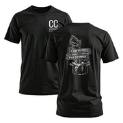 Black softwash crew t-shirt with 'Certified Pot Stirrer' graphic and CC Softwash Supply logo