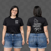 Black softwash supply t-shirt front and back, featuring 'Certified Pot Stirrer' graphic and CC logo for cleaning pros.