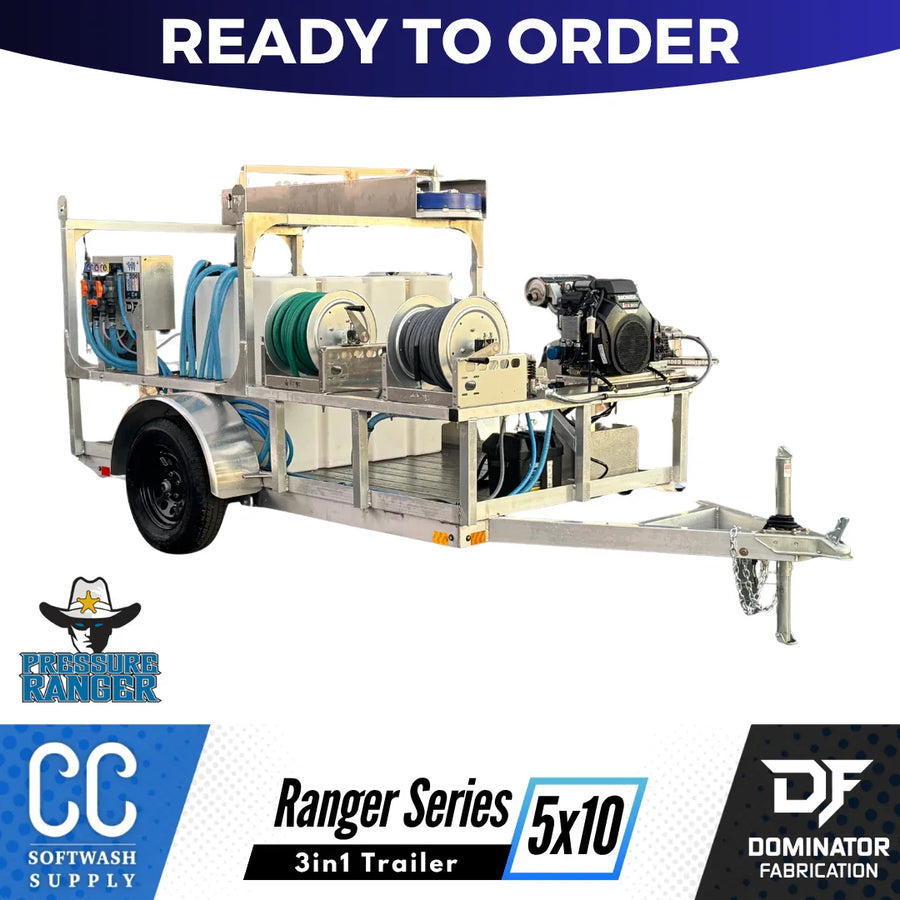 Ranger Series 5x10 3-in-1 softwash trailer with pressure washer, hoses, and tanks ready to order