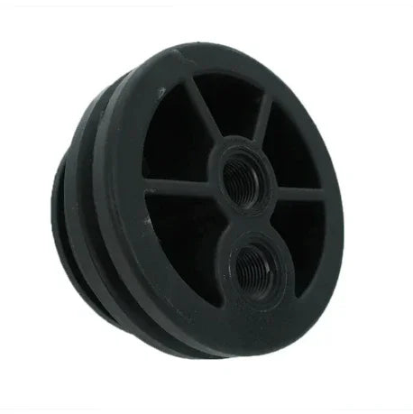 Black softwash nozzle with dual threaded ports for pressure washing equipment