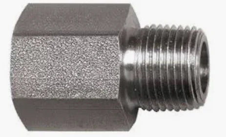 Stainless steel softwash fitting with threaded connector for pressure washing equipment