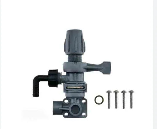 Softwash chemical injector valve with mounting hardware for pressure washing systems