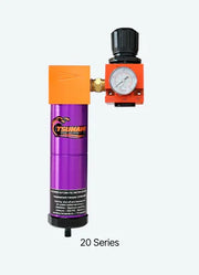 Purple 20 Series softwash chemical injector with pressure gauge, ideal for professional cleaning equipment