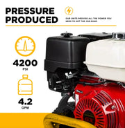High-pressure softwash equipment with 4200 PSI and 4.2 GPM output for powerful cleaning solutions