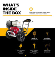 Softwash pressure washer with engine oil, hose, nozzles, and spray wand included for cleaning