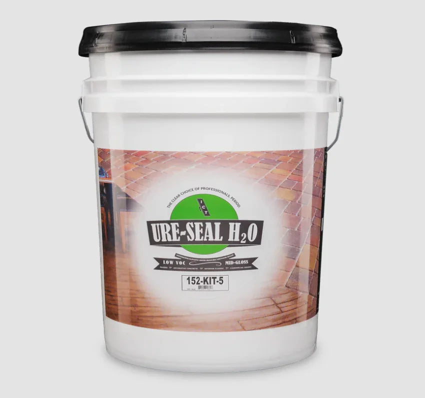 URE-SEAL H2O low VOC mid-gloss concrete sealer in white bucket for professional softwash cleaning