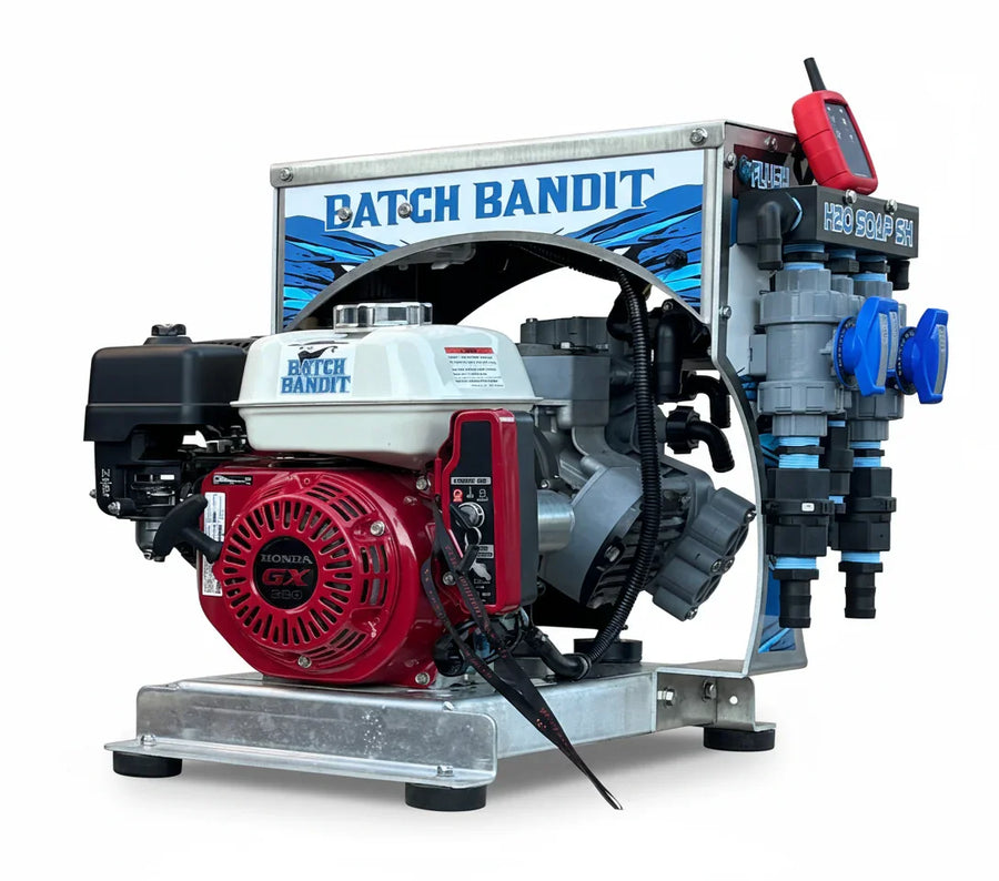 Batch Bandit softwash system with Honda GX200 engine, H2O Soap SK, and pressure control for professional cleaning