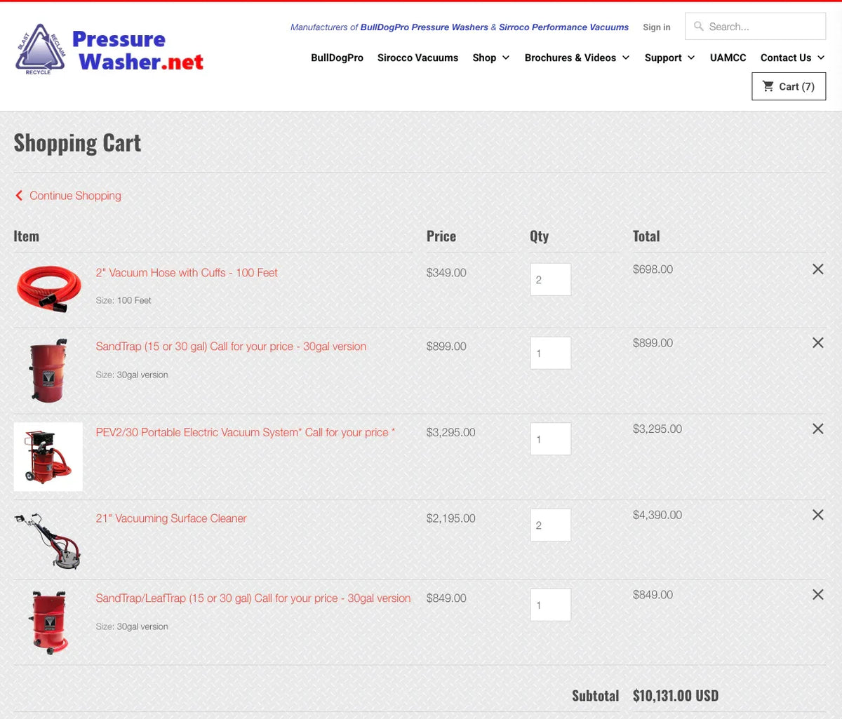 Shopping cart with vacuum hoses, SandTrap, and electric vacuum systems for softwash cleaning equipment