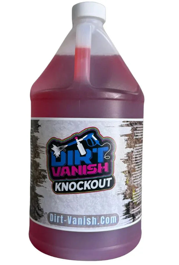 Dirt Vanish Knockout softwash cleaning solution in gallon jug for exterior surface cleaning
