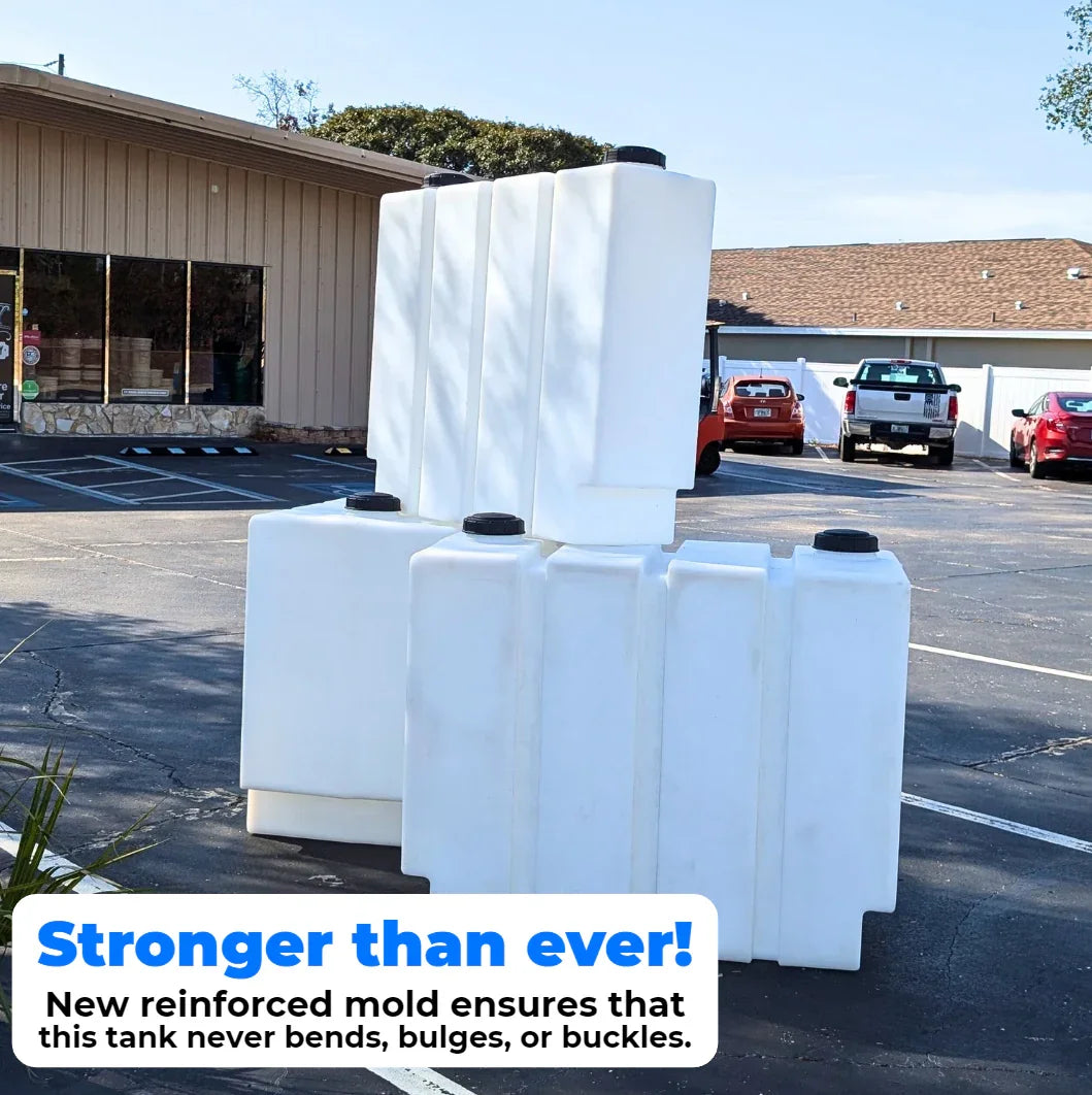 Durable white softwash tanks with reinforced mold, ideal for professional cleaning equipment