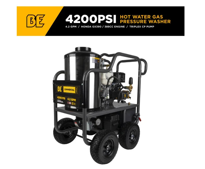 4200 PSI hot water gas pressure washer with Honda engine, ideal for commercial softwash cleaning