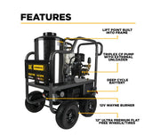 Commercial softwash pressure washer with 4200 PSI, triplex pump, deep cycle battery, and 12" flat-free tires