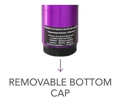 Purple automatic water separator with removable bottom cap for softwash equipment