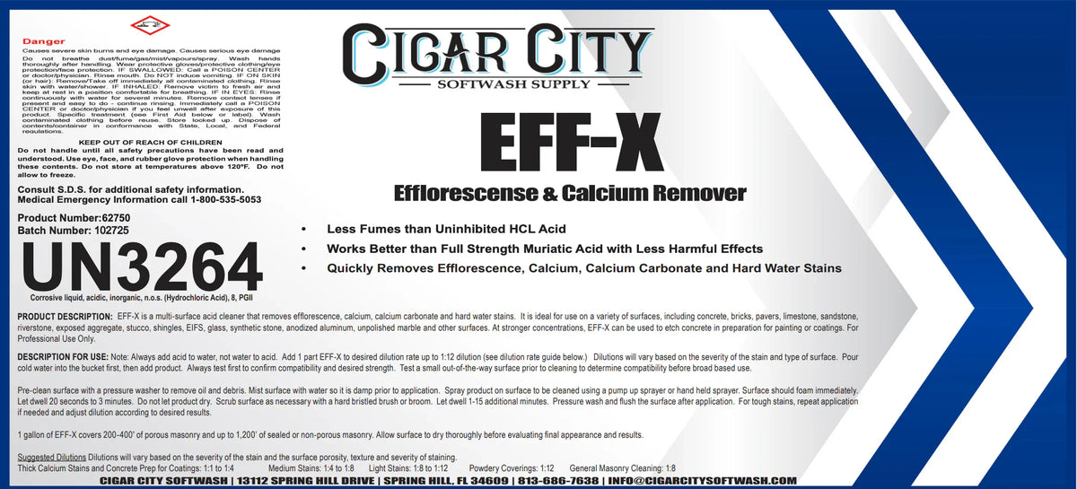 EFF-X Efflorescence & Calcium Remover for softwash cleaning, removes stains from masonry, brick, concrete