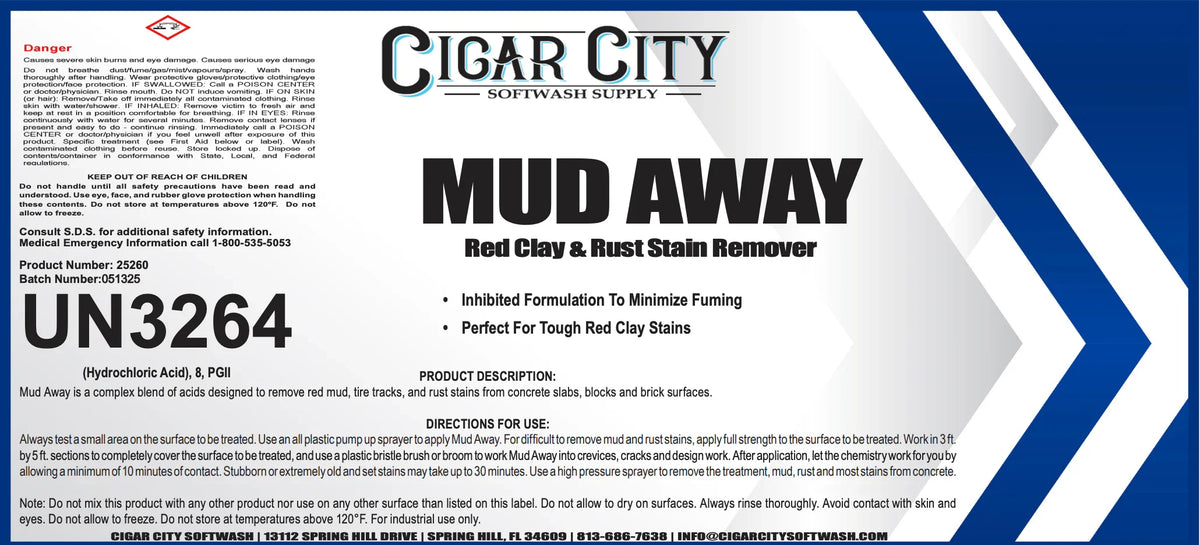 Mud Away red clay & rust stain remover for concrete, brick, and blocks – softwash cleaning solution