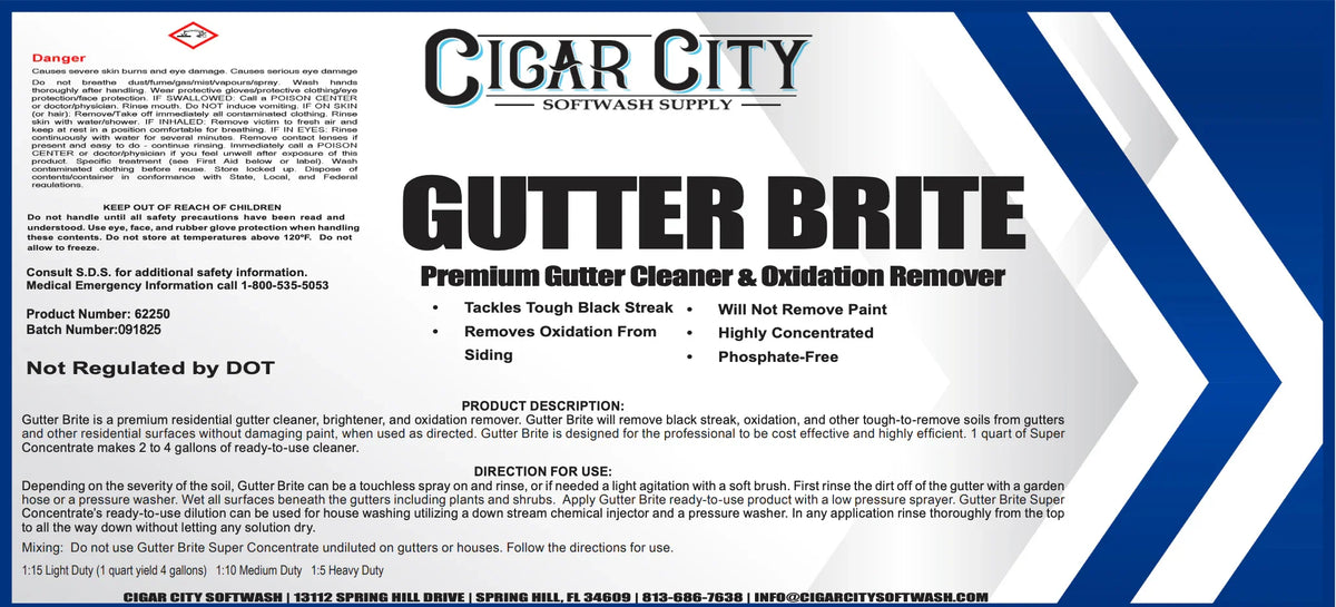 Gutter Brite premium gutter cleaner & oxidation remover for softwash systems, tackles black streak and siding oxidation