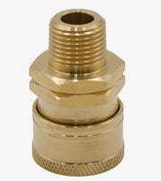 Brass softwash connector with threaded design for pressure washing equipment