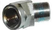 Stainless steel softwash fitting with threaded connectors for pressure washing equipment