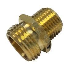 Brass softwash fitting with threaded connectors for pressure washing equipment
