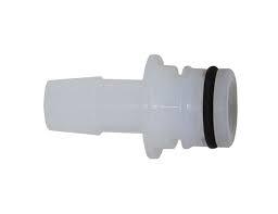 White plastic softwash quick connect fitting with black O-ring for pressure washer equipment