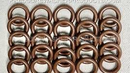 Brown O-rings for softwash equipment, neatly arranged on textured surface