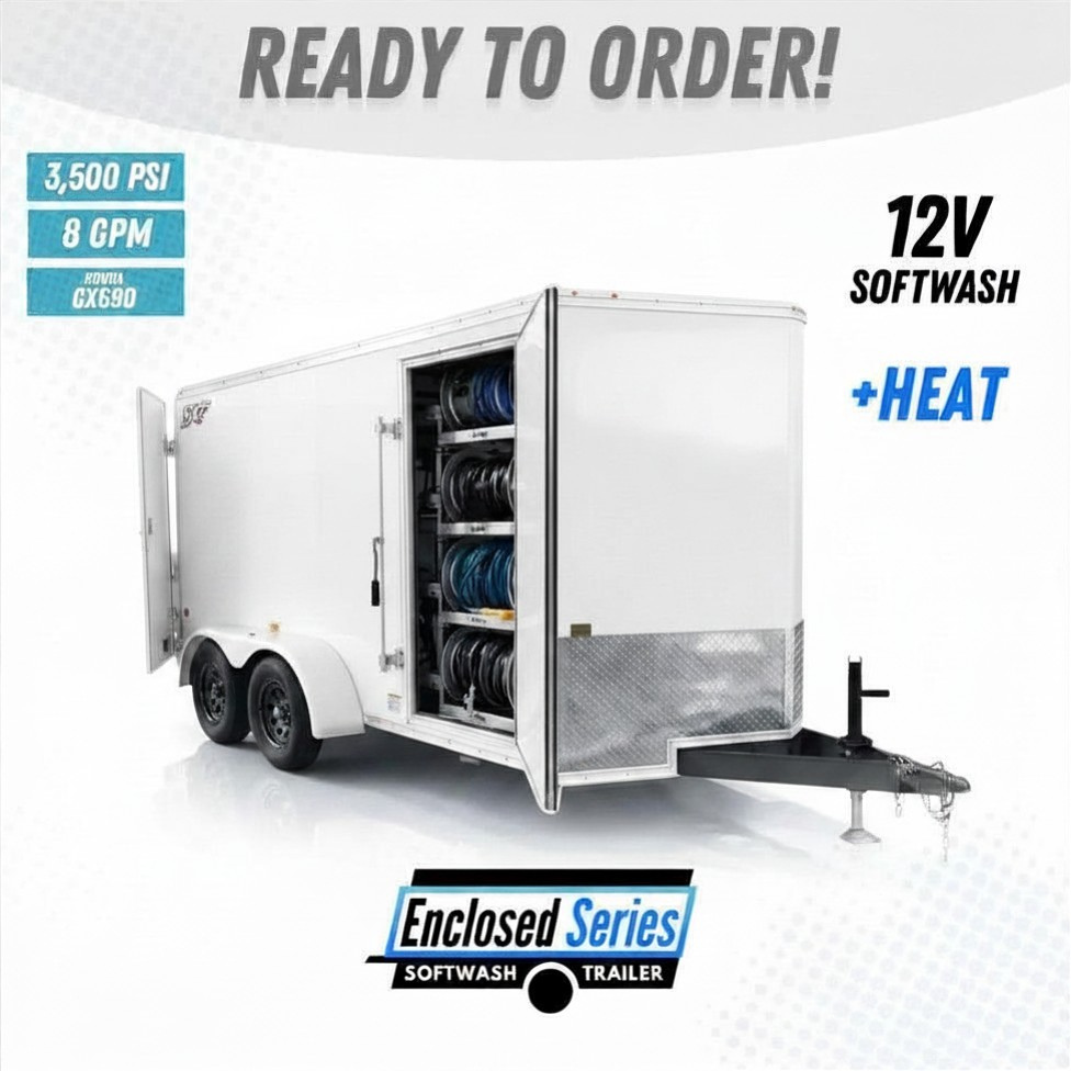 Enclosed 6x12 Pressure & 12v Soft Washing Trailer with Heat