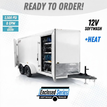 Enclosed 6x12 Pressure & 12v Soft Washing Trailer with Heat