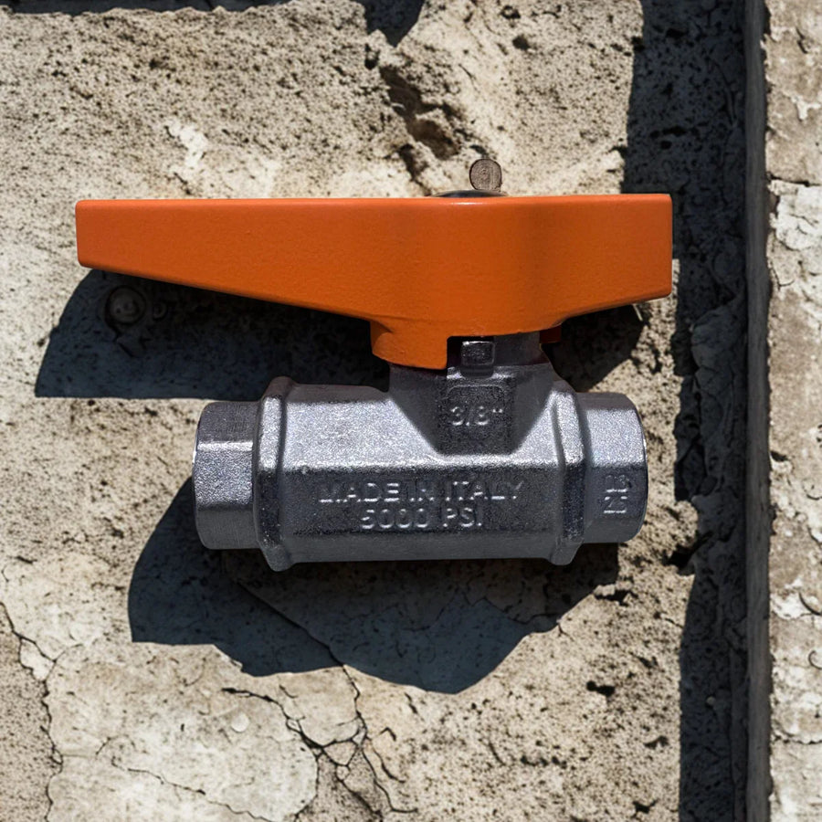 3/8" ball valve with orange handle, Made in Italy, 5000 PSI, for softwash equipment