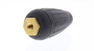 Black softwash nozzle with brass fitting for pressure washing equipment