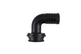 Black 90-degree softwash hose elbow connector for pressure washing systems