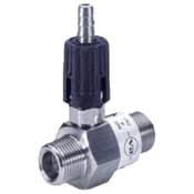 Stainless steel softwash valve with black adjustment knob for pressure control