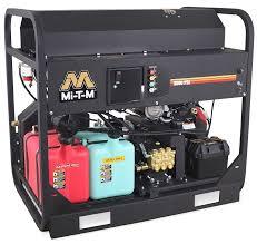 Mi-T-M softwash pressure washer with red and blue chemical tanks, ideal for professional cleaning equipment