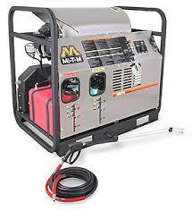 Professional softwash pressure washer with control panel and hoses for exterior cleaning