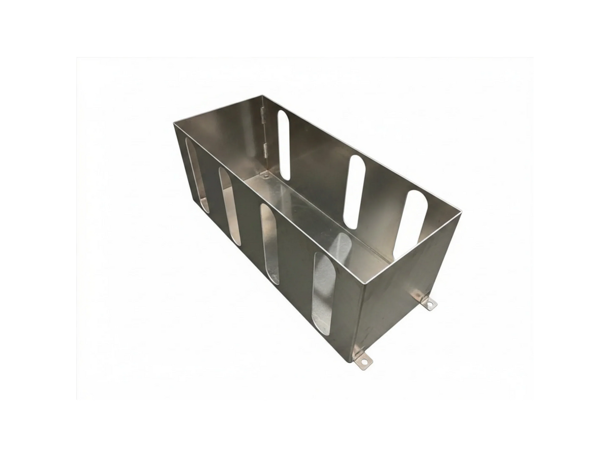 Stainless steel softwash chemical holder with oval slots for secure bottle storage