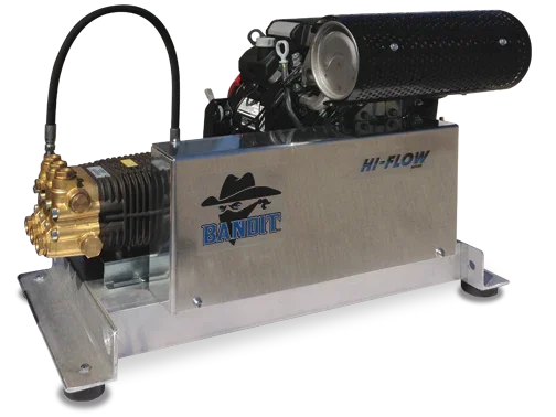 Bandit Hi-Flow softwash pressure washer with gold pump and black engine on stainless frame