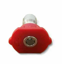 Red softwash nozzle with metal tip for pressure washing equipment