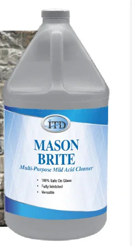 Mason Brite multi-purpose mild acid cleaner for softwash systems, safe on glass and versatile for exterior cleaning