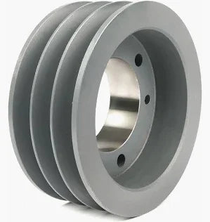 Gray triple-groove pulley for softwash equipment, durable metal construction