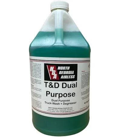 T&D Dual Purpose Truck Wash + Degreaser in green bottle for softwash cleaning solutions