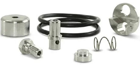 Softwash equipment parts including metal fittings, springs, and O-rings for pressure washer systems