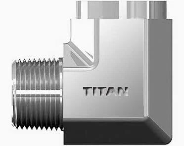 Titan-branded softwash fitting with threaded connection for professional cleaning equipment