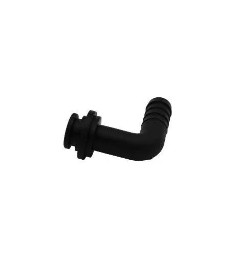 Black 90-degree softwash hose elbow connector for pressure washing systems