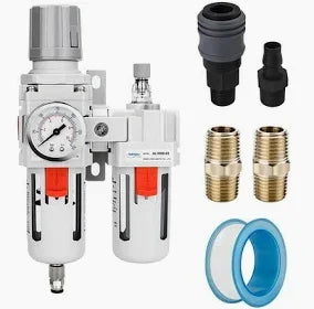 Softwash equipment components including pressure regulators, connectors, and filters for cleaning solutions.