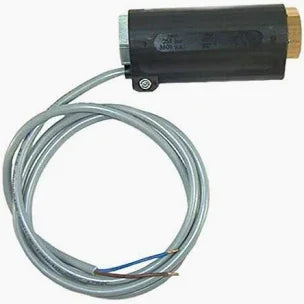 Black solenoid valve with coiled gray cable and exposed wires for softwash equipment systems