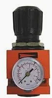 Orange softwash pressure regulator with gauge and black adjustment knob for precise cleaning control